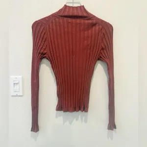 ARITZIA BABATON Victor Turtleneck Sweater Size Large Ribbed Knit‎ Burnt Orange thumbnail 3