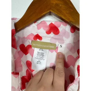 Pottery Barn Teen Pajama Set Small Pink Red Heart Print Cotton 2 Piece PJ Set thumbnail 4