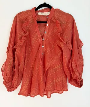 Jen’s Pirate booty size small long sleeve blouse metallic renaissance thumbnail 1