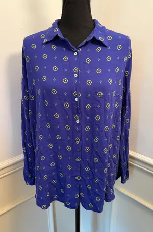 Intimately Free People "Shirt Up" Blue Medallion Oversized Sleep Shirt Blouse thumbnail 1