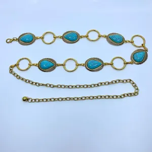 Gold Y2K Turquoise Western Boho Chain Belt, Fits 25.5-44.5 Inches, X7GA1271 thumbnail 7