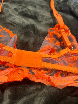 Neon Orange Lace Bra Size 34 C thumbnail 10