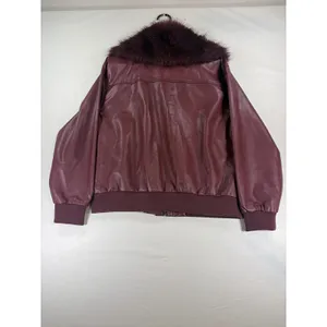 Wild Fable Burgundy Faux Leather Bomber Jacket Removable Faux Fur Collar Size S thumbnail 4