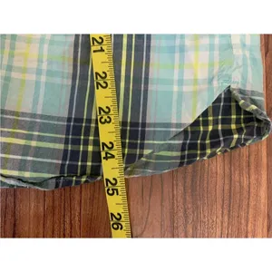 LOFT Plaid Preppy Button Front Ruffle Detail Shirt in Teal Navy Yellow Green M thumbnail 8