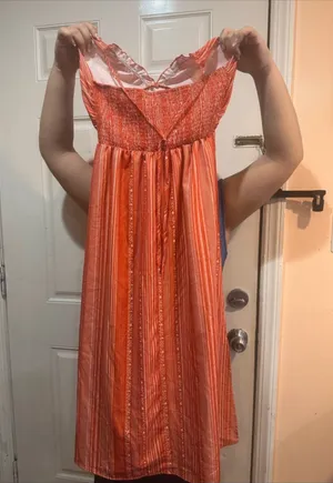 Orange Striped Strapless Maxi Dress Size XS thumbnail 1
