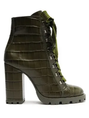 EUC SCHUTZ Leather Croc Embossed Heeled Boots Green Size 7.5 thumbnail 10