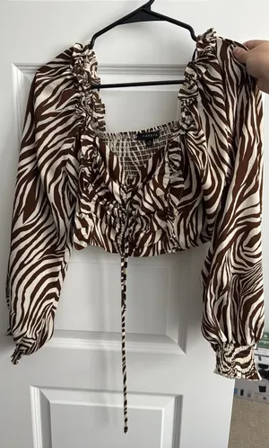 Papaya Brown Zebra Long Sleeve Crop Top thumbnail 1