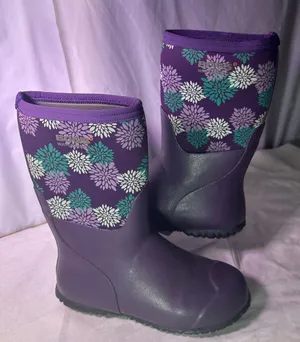Bogs Purple Floral Waterproof Rain Boots with Teal Accents thumbnail 1