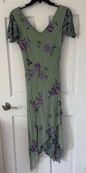 vintage 90s/y2k fairy boho Eva Blue green & purple beaded floral midi dress sz 6 thumbnail 1