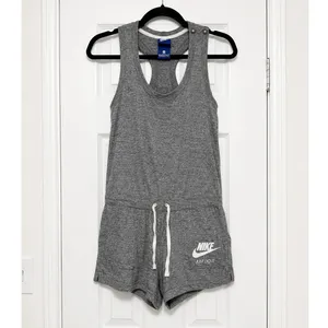 Nike Sportswear Gym Vintage Gray Racerback Romper Shorts XS Just Do It Logo thumbnail 2