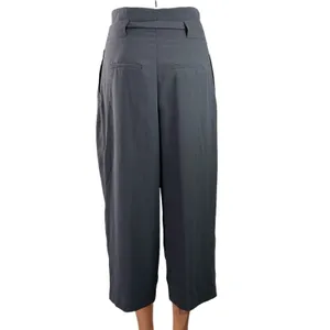 H&M Women's Gray Pleated High Waisted Tie Belt Cropped Paperbag Trouser Pants 2 thumbnail 3