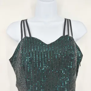 Grace Karin Y2K Sequin Top Sz S Teal Strappy Peplum Clubwear Indie Holiday Glam thumbnail 4
