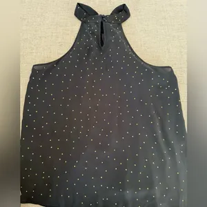 Inc back and gold stud halter cross neck top L Black Size L thumbnail 2