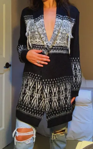 Style & Co Long Black Fringe Cardigan thumbnail 1
