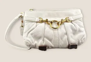 Vintage Coach Hampton Ergo Pleated White Leather Wristlet thumbnail 1