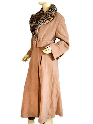 Oronero Tan Italian Wool & Animal Print Rabbit Fur Collar Coat (8) thumbnail 4