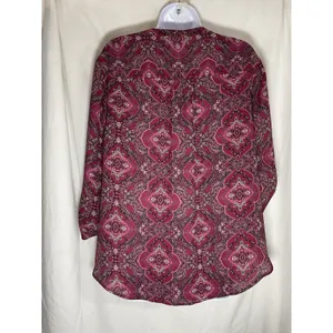 Maurices Women's XL Pink Paisley Boho Blouse Roll-Tab Sleeve V-Neck Tunic thumbnail 3