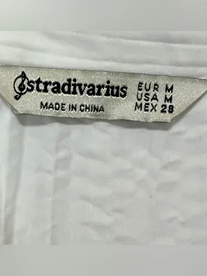 STRADIVARIUS Tiered Short-Sleeve‎ Midi Shirt Dress in White, Medium thumbnail 8