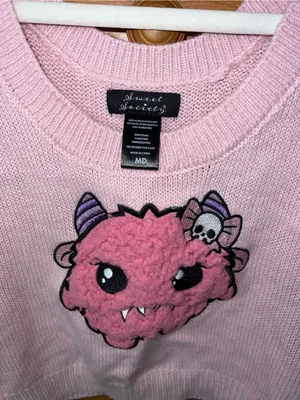 Hot Topic Sweet Society pink monster sweater vest skull bow alternative goth med thumbnail 3