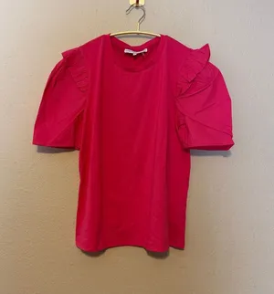 English Factory Top Cotton Pink‎ Ruffle Sleeve Top Size Small thumbnail 1