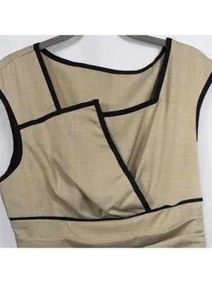 Size M Beige Black Piped Asymmetrical Peplum Top Size M thumbnail 2