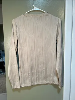 Zesica Women's Size Small Long Sleeve Top Crewneck Beige Ribbed Textured Stretch thumbnail 8