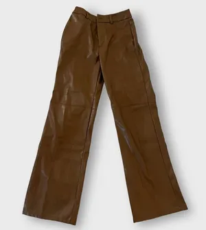 Brown Wide Leg Faux Leather Pants thumbnail 1