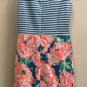Lilly Pulitzer Lucky Charm Combo Blue Stripe Julianna Dress Medium TINY SPOT thumbnail 10