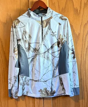 Realtree APC Camo Quarter Zip Pullover Womens‎ Large White Grey Fleece Lined M/L thumbnail 1