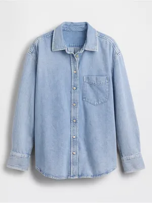 GAP Oversized Denim Cotton Shirt Blue Size L thumbnail 8