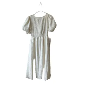 Source Unknown White Puff Sleeve Dress Halter Top Smocked Back Women's Large Tie Front Buttons thumbnail 2