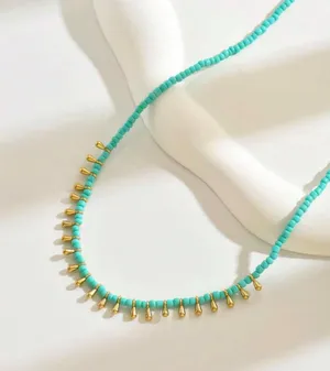 Handmade Bohemian Faux Turquoise Teardrop Pendant Necklace, Versatile Casual Necklace For Women Gift thumbnail 1