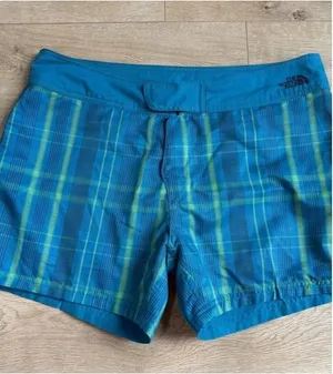 THE NORTH FACE size 12 women's REVERSIBLE Swim Board Shorts Blue/Green Plaid thumbnail 1