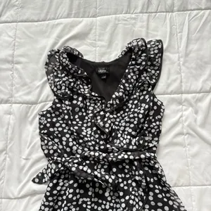 Vintage Mini Dress‎ Womens Large Black White Polka Dot 90s Y2K Belted Ruffle thumbnail 2