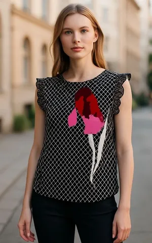 Liz Claiborne Black Diamond Print Floral‎ Sleeveless Top - Size L thumbnail 1
