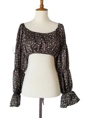 Lulu's Floral Tie Back Long‎ Sleeve Crop Top Size Medium thumbnail 1