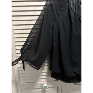 ALYX Black Chiffon Lined Blouse Size L Smocked 3/4 Wide Sleeves Faux‎ Buttons thumbnail 3