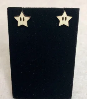 Nintendo Mario Power Star Wood Stud Earrings thumbnail 1