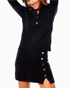 Lilly Pulitzer Lizona Sweater Skirt Knit Mini Black Gold Button Straight Fitted thumbnail 1