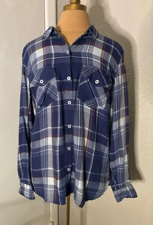 Jessica Simpson Plaid Button-down Shirt L Cabincore Cowgirl Western Coverup thumbnail 1