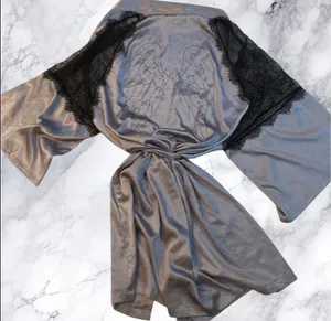 Victoria's Secret Satin Lace Robe Angel‎ Wings Gray Kimono M/L thumbnail 8