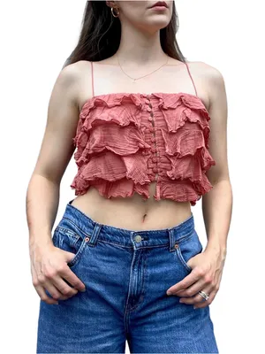 Free People Dusty Rise Pink Bohemian Ruffle Crop Top Small thumbnail 1