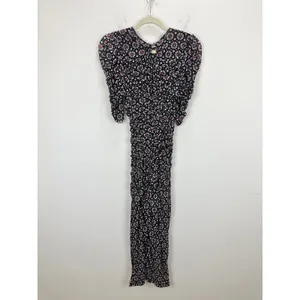 Free People Brielle Midi Dress Mesh Ruched Floral Side Slit Black Combo XS NWT thumbnail 6