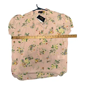 Polo Ralph Lauren Pink Floral‎ Tie Neck Blouse, Womens Large thumbnail 8