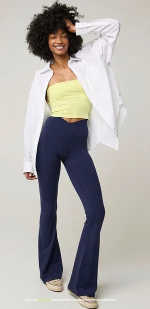 OFFLINE by Aerie Real Me Flare Leggings Navy Blue Crossover High Waist XS thumbnail 1