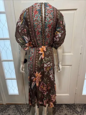 Farm Rio Anthropologie Valentina Brown Floral Maxi Dress In Brown Motif Size XS thumbnail 11