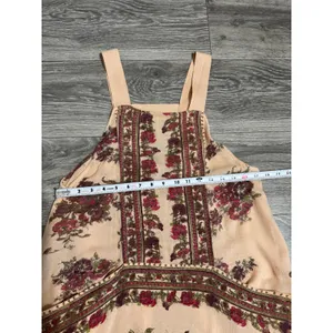 Free People‎ Mini Slip Dress XS Tunic Peach Floral Border Print Open Back Boho thumbnail 10