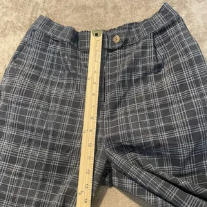Cotton:On Pants Womens 4 Plaid Flat Front Tapered Trousers Academia Gray Black thumbnail 5