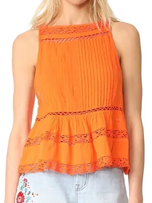 Free People Bright Orange Crochet-Trim Swing Cami thumbnail 1