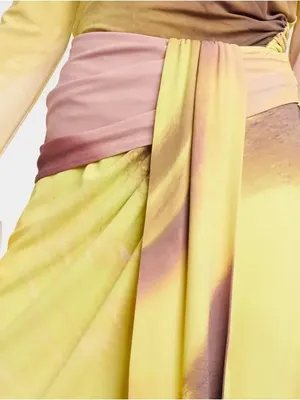 Simkhai Anika Printed Draped Midi Skirt Yellow Size M thumbnail 3
